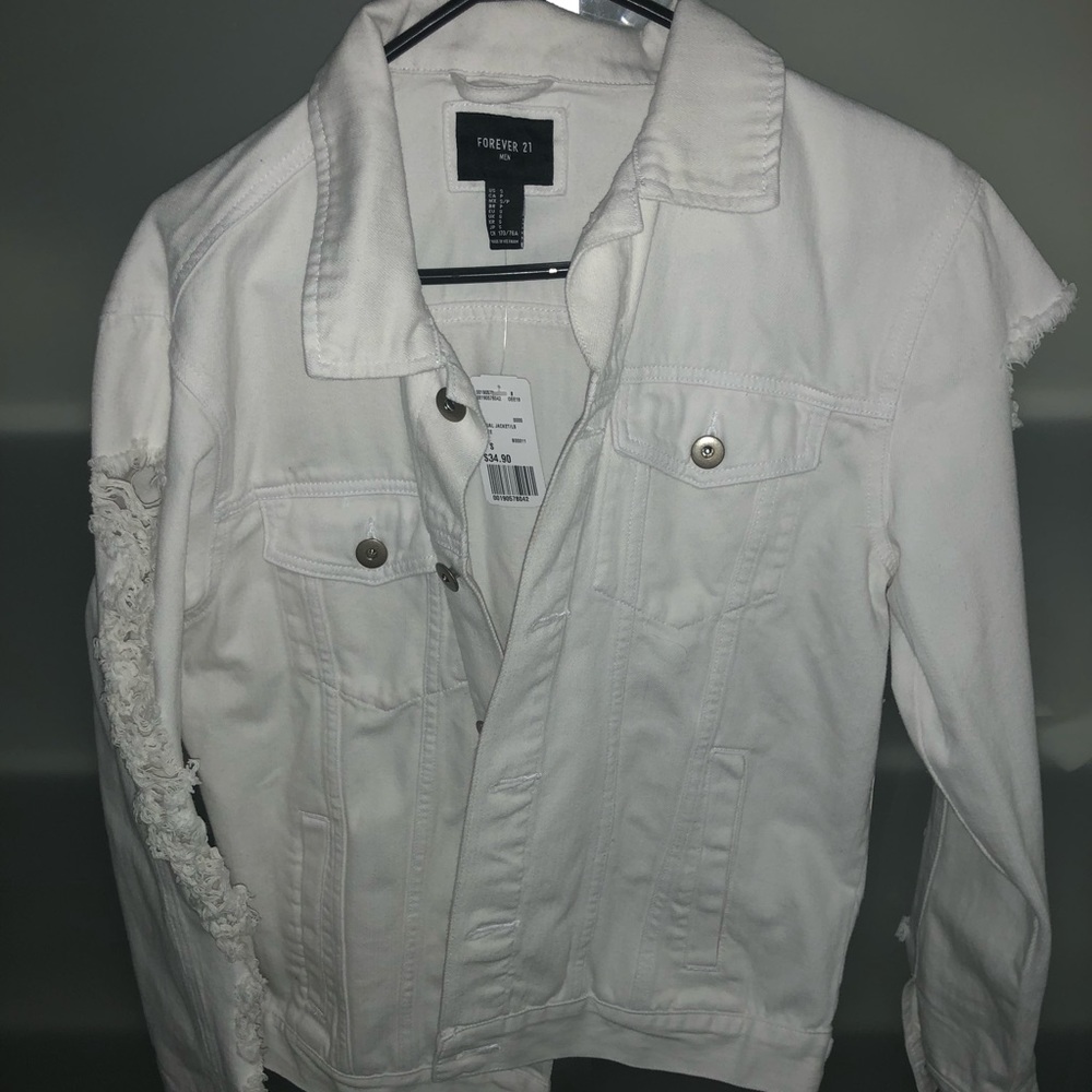 White Denim Jean Jacket W/ Rip Detail